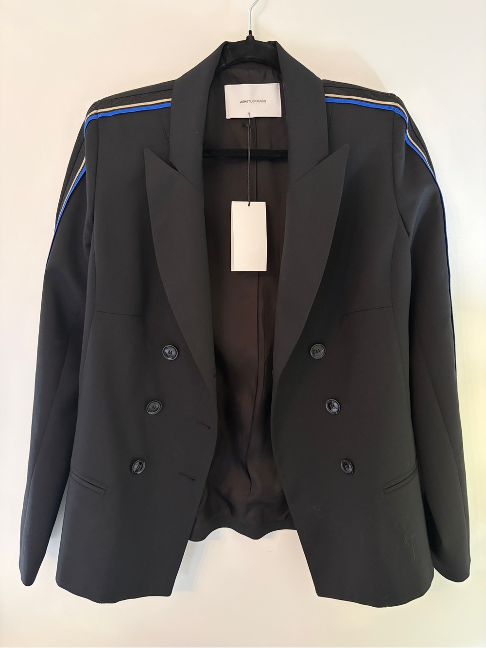 NWT Ash Studio Paris Black Wool Blend Double-Breasted Blazer Ventura FR 40